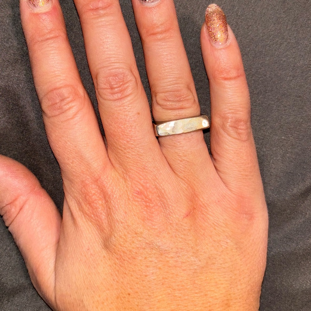 Square sterling silver size 8 square hammered ring